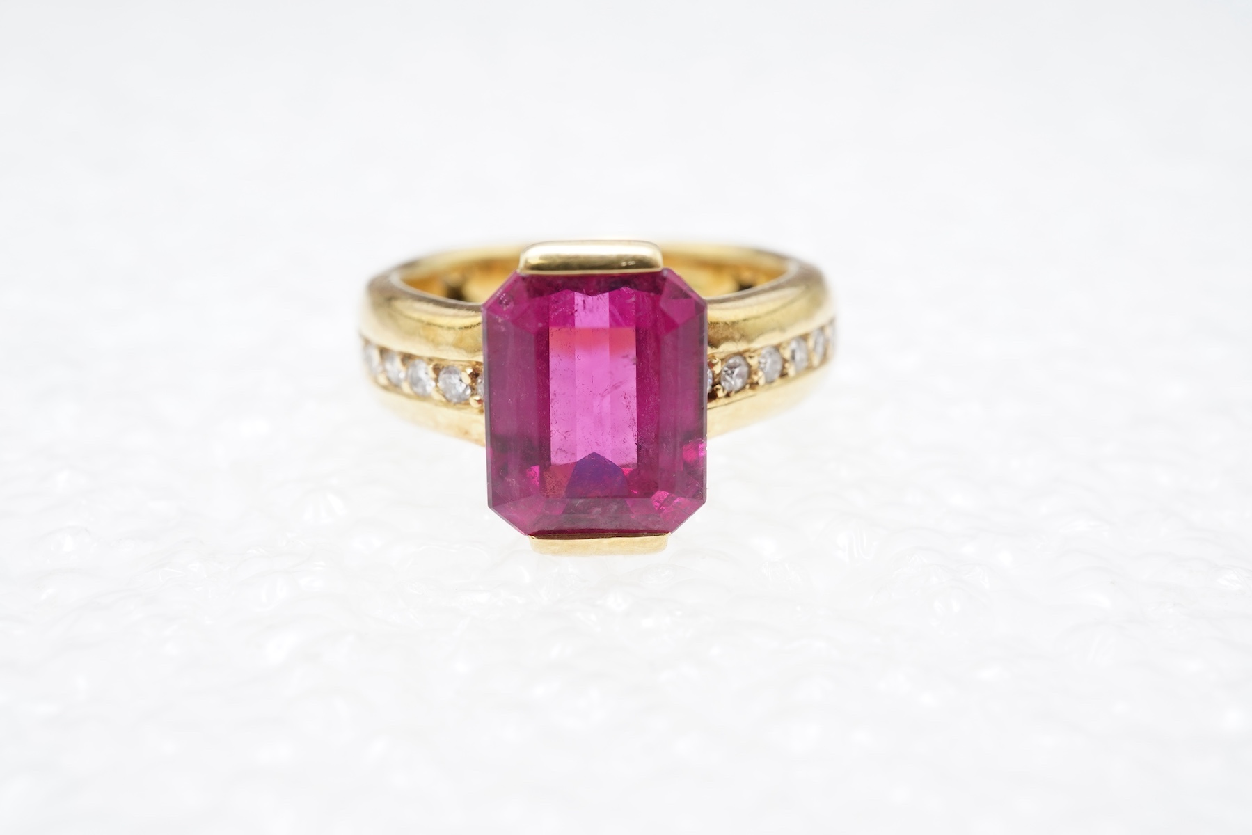 A rubellite tourmaline and diamond ring